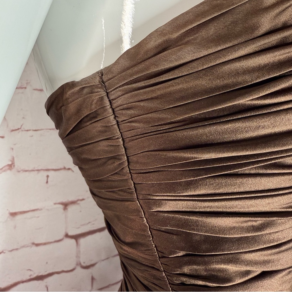 KAY UNGER Brown Ruched 100% Silk Bustier Corset Embellished Ruffle Size 4 - Picture 9 of 16